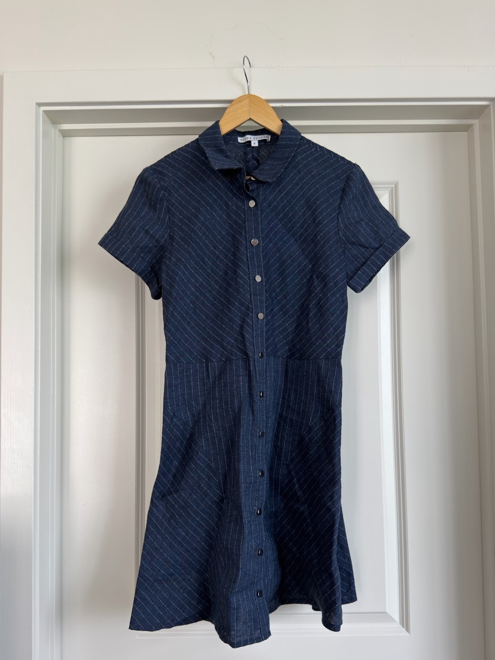 Donna Degnan Navy Pinstripe Mini Shirt Dress